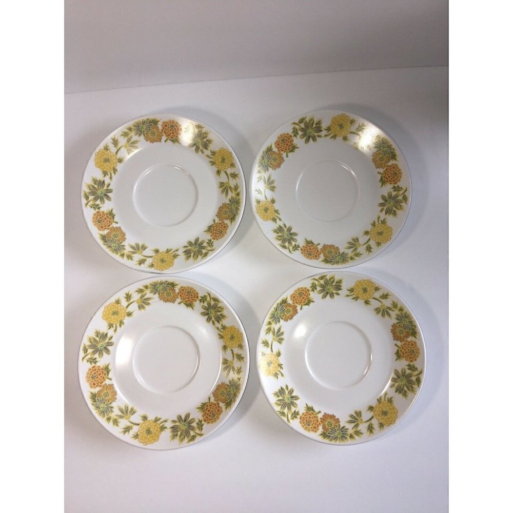 Noritake Sunny Side Saucers Lot Of 4 Yellow Flowers Floral Progression 9003